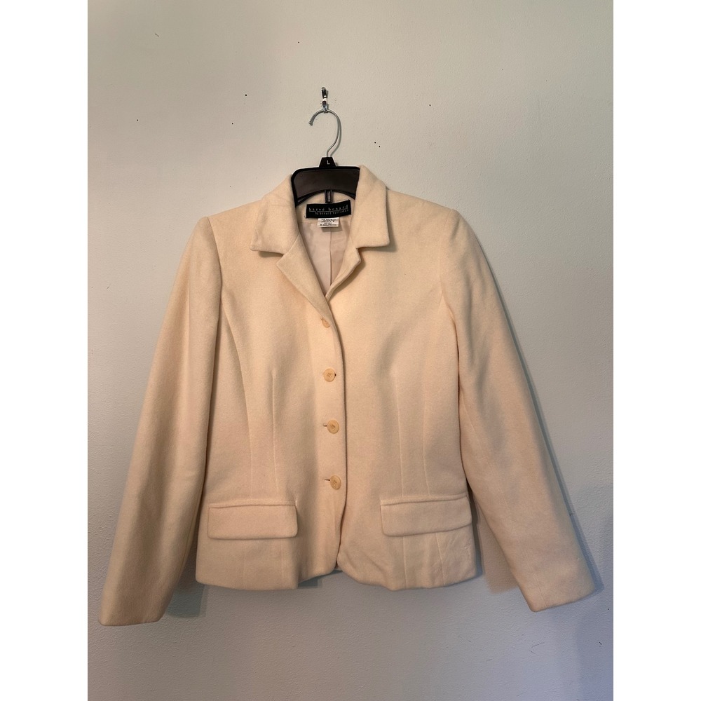 Herve Benard Blazer Women 6 Cream Fair Wool Button Front Collared Pocket Jacket